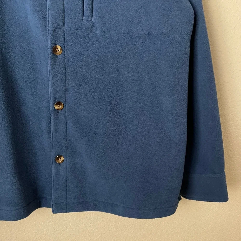 Lands End Shirt Jacket Mens Medium Blue Fleece Button Up Long Sleeve Shacket‎